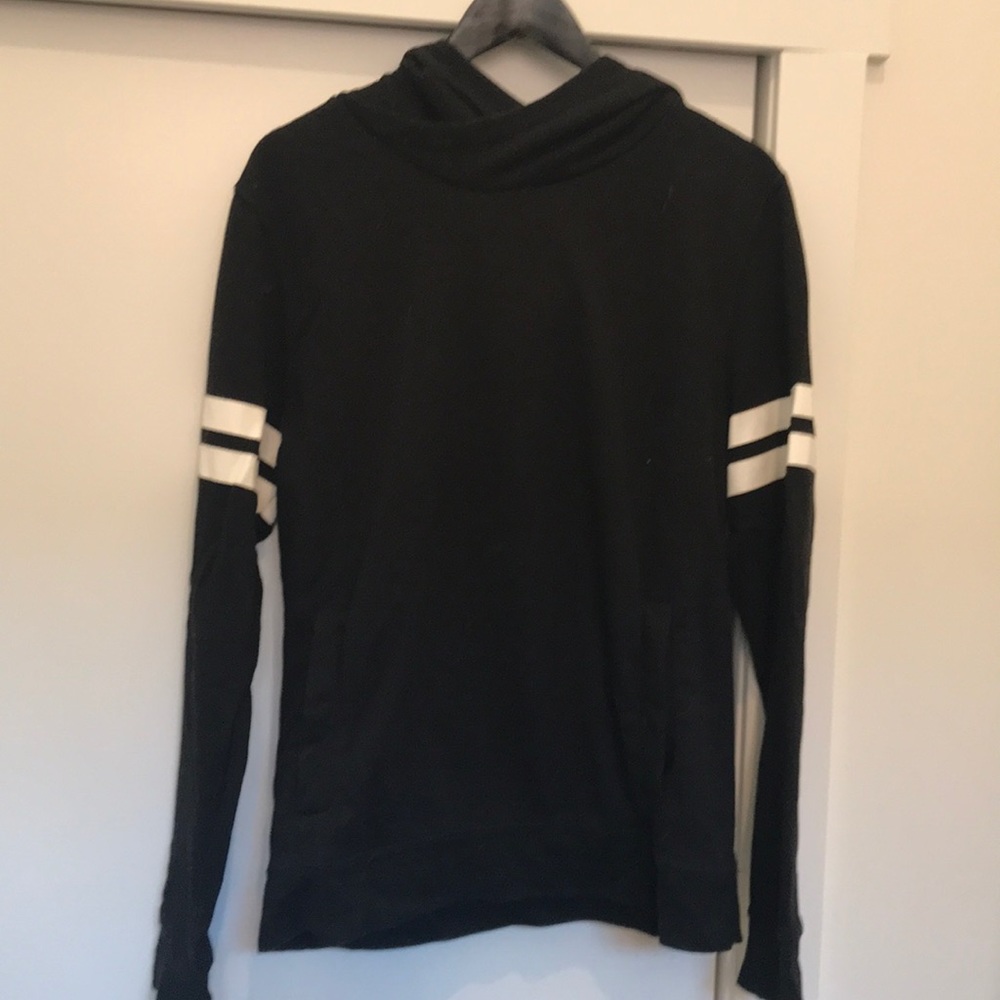 H&M Black hoodie with white stripes on the sleeves